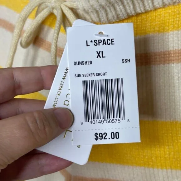 L*SPACE | NWT Sun Seeker Yellow Tie Waist Chenille Lounge Shorts | Size XL - Picture 7 of 10